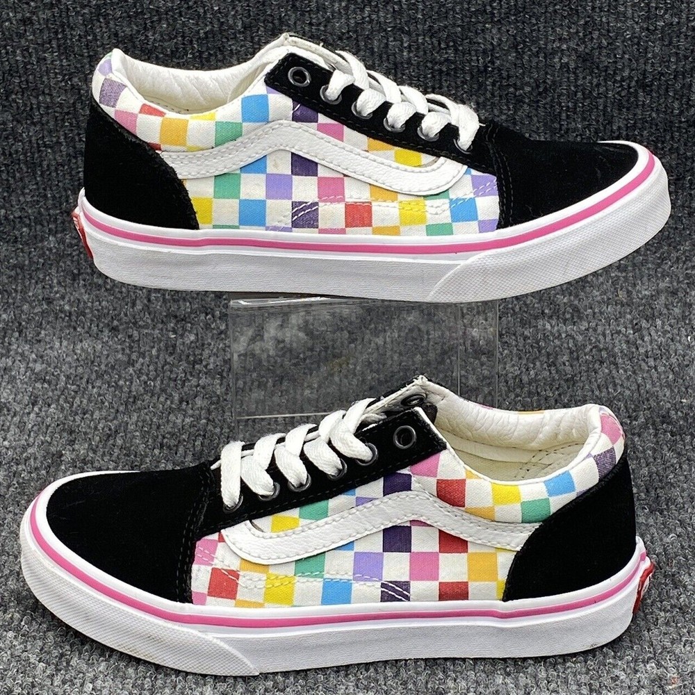 Vans Old Skool Checkerboard Kids Size 2 Skate Shoes Rainbow Low Top Lace Up - Picture 5 of 9